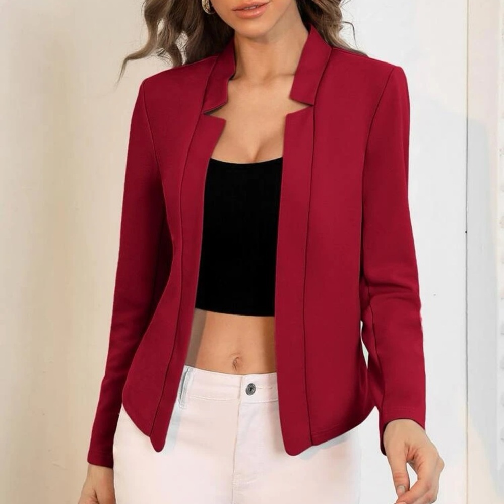 V Notch collar Blazer minimalist jacket burgundy red